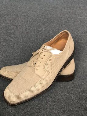 Lubiani Men's Beige Perforated Lace Up Square Toe Oxford Dress Shoes 12 D *RARE*